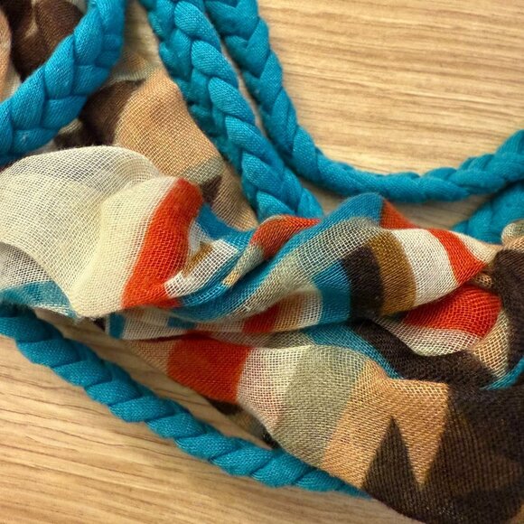 Aztec Infinity Scarf Womens OS Turquoise Braided Southwestern Style - Picture 7 of 11